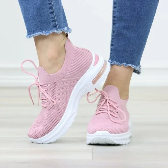 Pink Fashion Comfort Heel Sock Sneakers Shoes Slip Ons - Picture 11 of 12